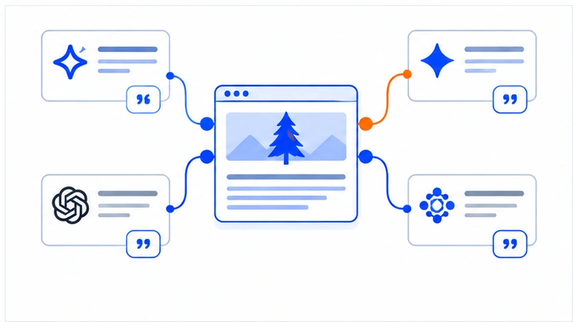 Una pieza de contenido evergreen conectada como fuente citada en varias respuestas de IA, como AI Overviews, ChatGPT, Gemini y PerplexityUna pieza de contenido evergreen conectada como fuente citada en varias respuestas de IA, como AI Overviews, ChatGPT, Gemini y Perplexity