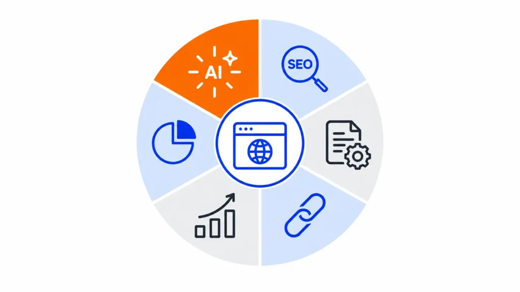 Herramientas SEO agrupadas por uso: palabras clave, SEO técnico, enlaces, posiciones, analítica e inteligencia artificial