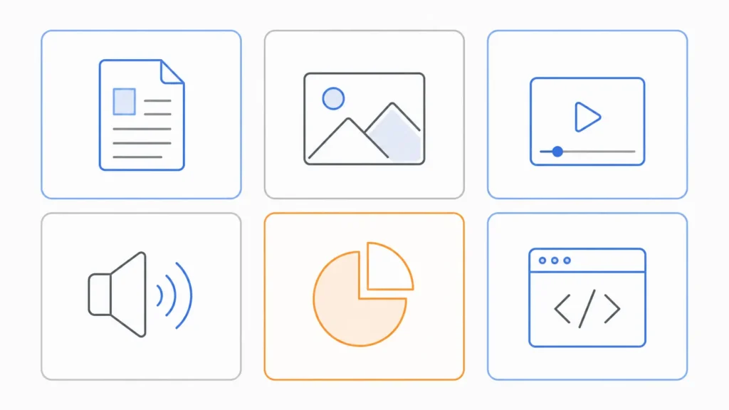 Los seis tipos de thin content en una rejilla de iconos